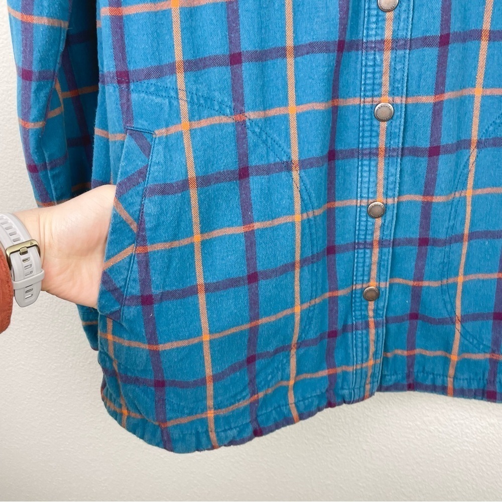 Duluth Women's Large Free Swingin' Lined Flannel Shirt Jacket Shacket Plaid Blue - Picture 7 of 16
